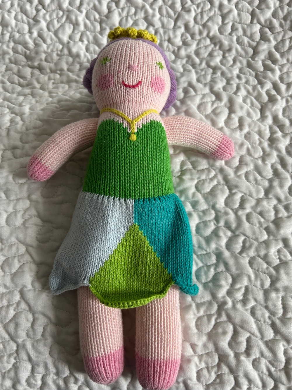 Blabla Knitted Princess Soft Doll in Green & Pink